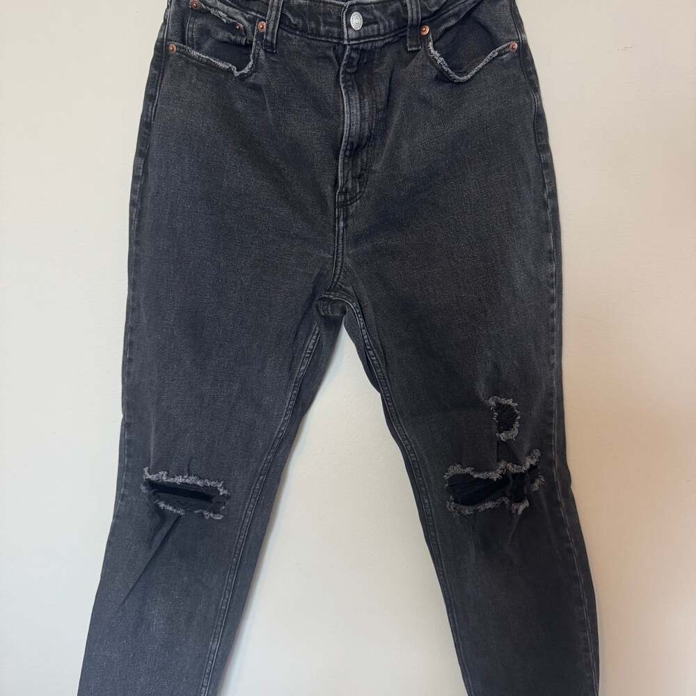 Abercrombie & Fitch Curve Love Ankle Straight Ultra High Rise Black Distressed J